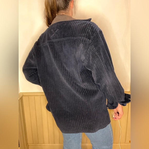 Denim & Co Vintage Corduroy Barn Coat Chore Jacket Navy Plaid Suede Collar Sz M - Picture 7 of 12